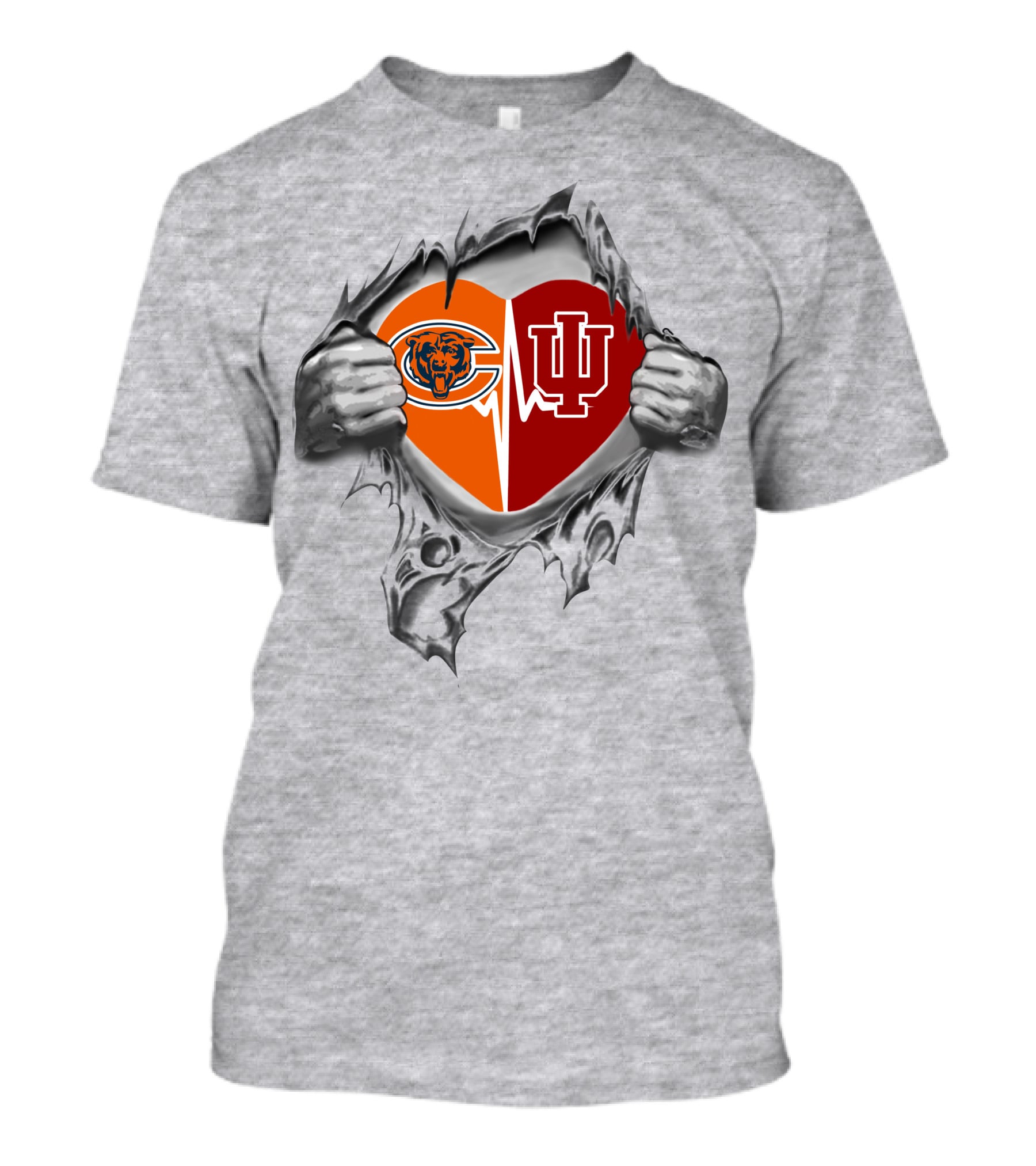 Chicago Bears Indiana Hoosiers Heart Logo Tear T-Shirt