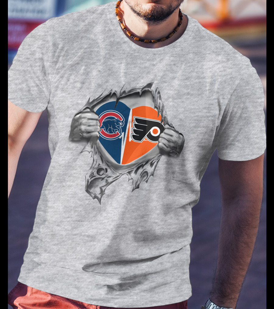 Cubs Flyers Heart Emblem Dual Logo Tear T-Shirt