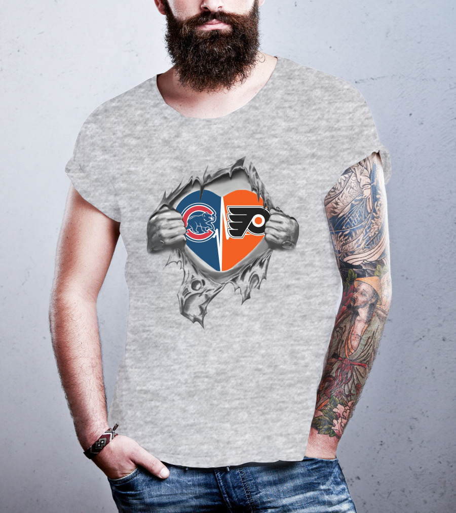 Cubs Flyers Heart Emblem Dual Logo Tear T-Shirt