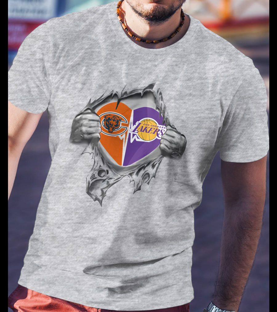 Bears Los Angeles Lakers Heart Torn Open T-Shirt