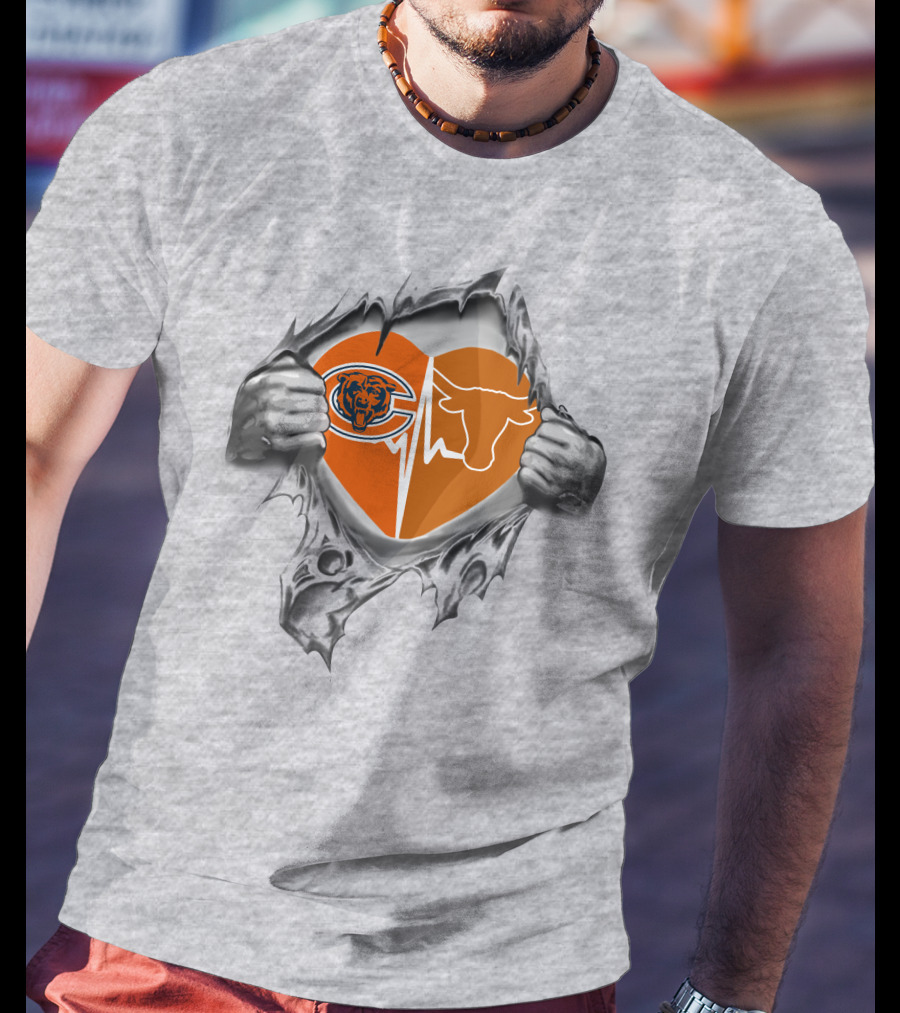 Bears Longhorn Heart Logo Inside Torn T-Shirt