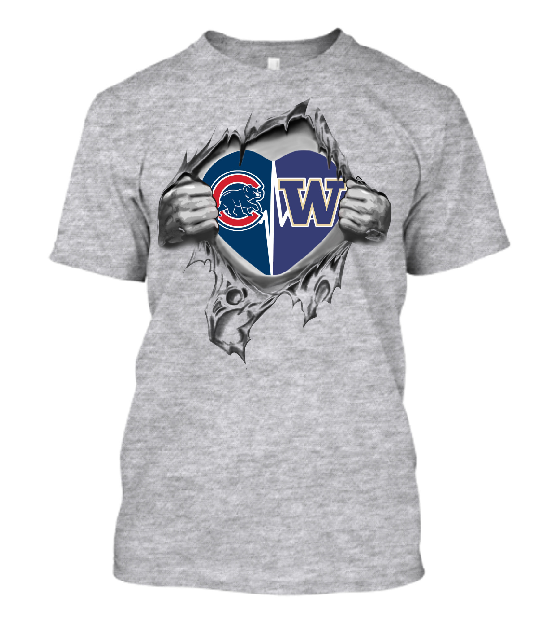 Cubs Huskis Heart Torn Open Chicago Bears Washington Huskies T-Shirt