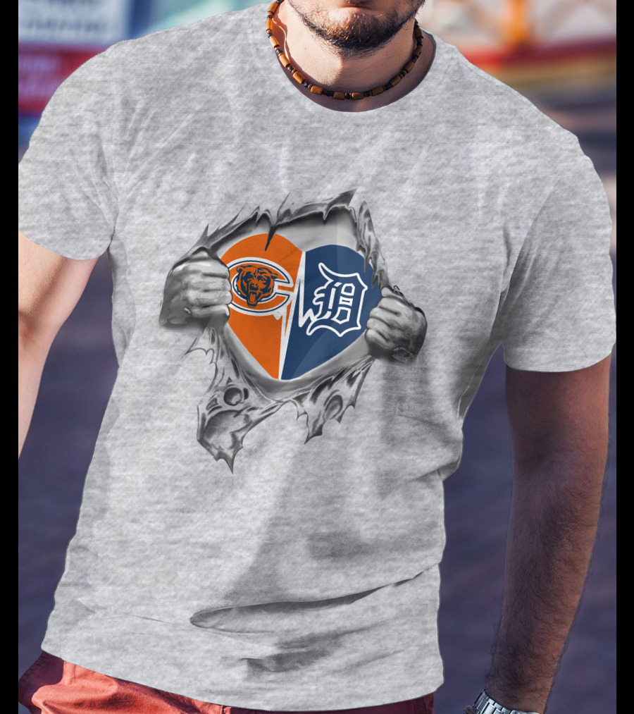 Bears Tigers Heart Chicago Detroit Fan Passion T-Shirt