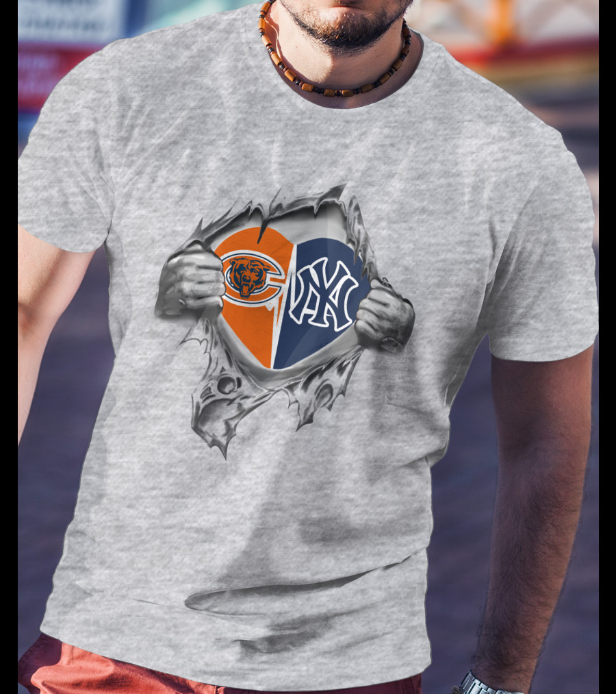 Bears Yankees Heart Logo Football Baseball Fan Emblem T-Shirt