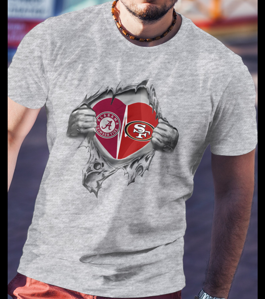 Alabama Crimson Tide San Francisco 49ers Heart Logo Fusion T-Shirt