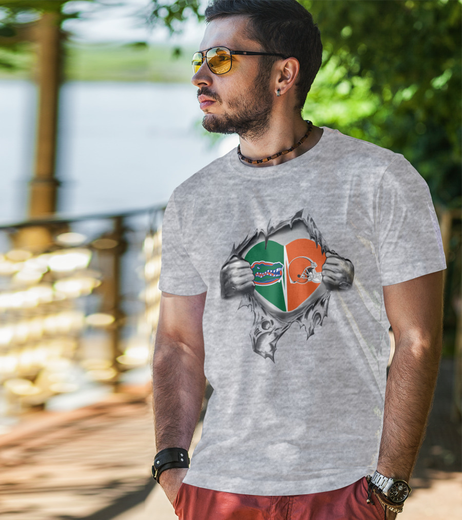 Cleveland Browns Florida Gators Heart Burst T-Shirt