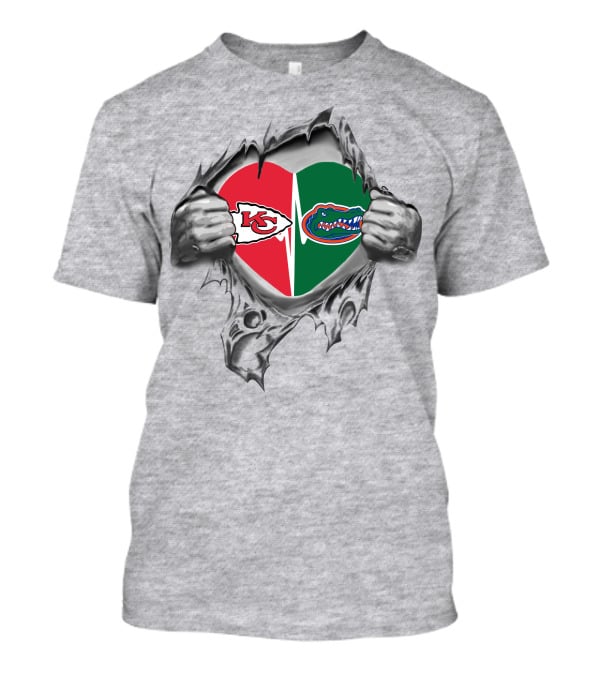 Chiefs Gators Heart Logos Torn Reveal T-Shirt