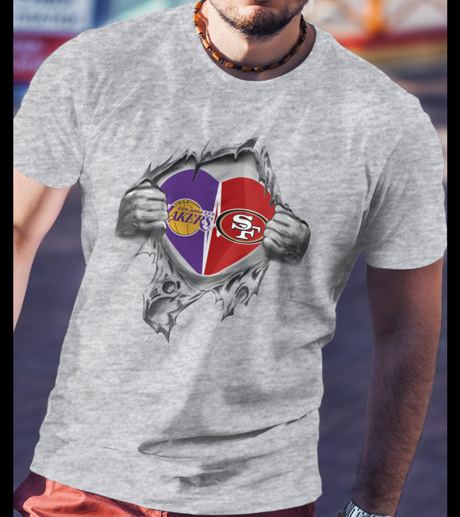 Los Angeles Lakers San Francisco 49ers Heart Logos T-Shirt