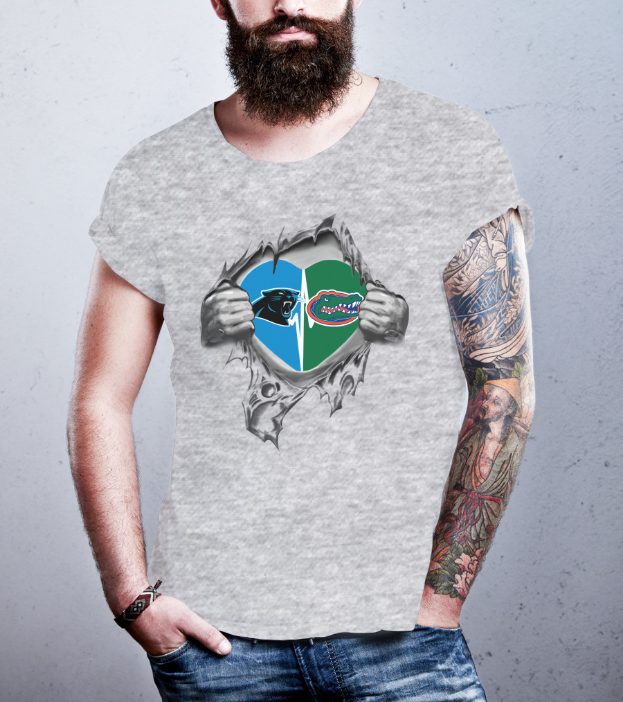 Panthers Gators Heart Torn Metal T-Shirt