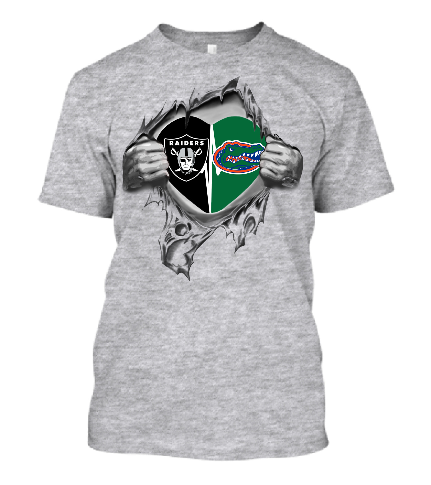 Raiders Gators Logo Split With Tearing Hands T-Shirt