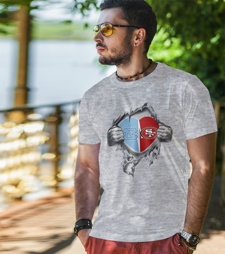 San Francisco 49ers And North Carolina Tar Heels Heart T-Shirt