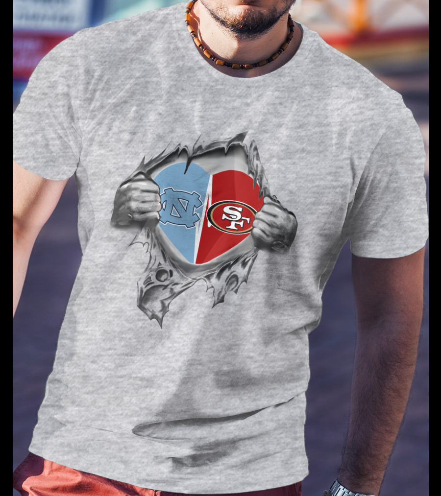 San Francisco 49ers And North Carolina Tar Heels Heart T-Shirt