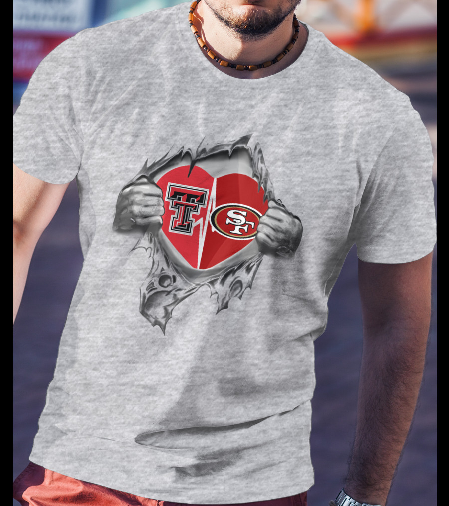49ers And Texas Tech Heart Logos United T-Shirt