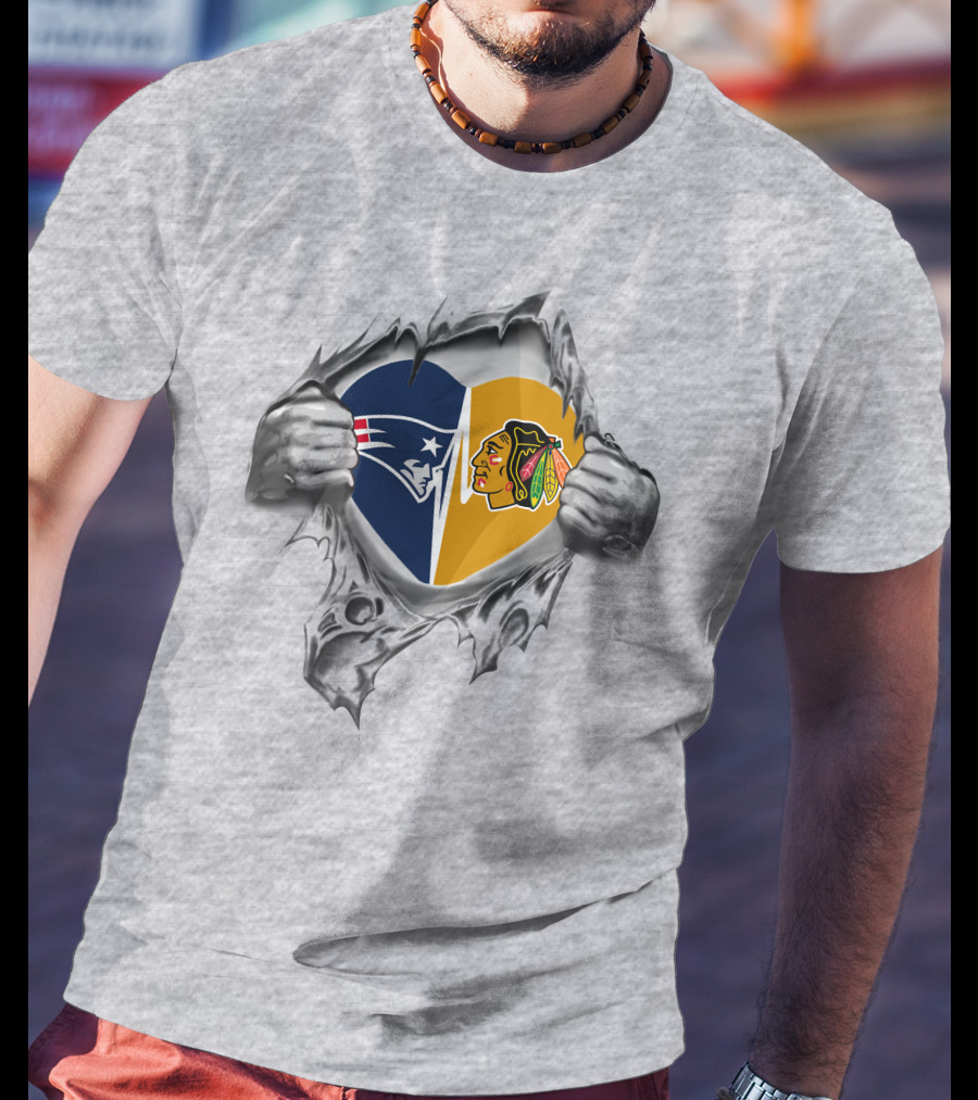 Patriots Blackhawks It's In My Heart Patriots Blackhawks Logos Heart T-Shirt
