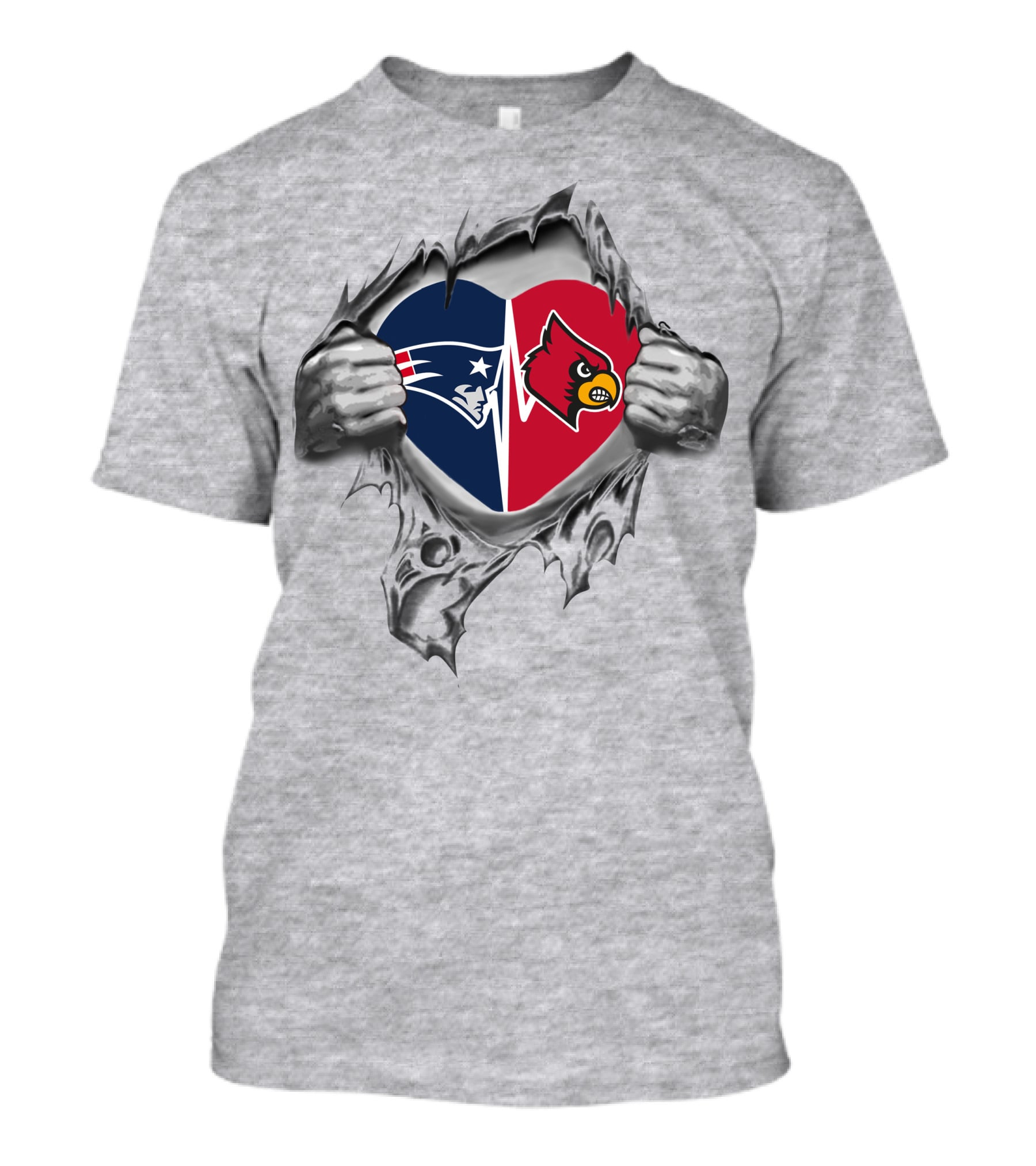 Patriots Cardinals Heart Emblem Tearing Through Muscles T-Shirt