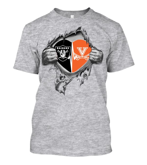 Raiders Cavaliers Heartbeat Loyalty Fan Raiders Logo Virginia Cavaliers Heart T-Shirt