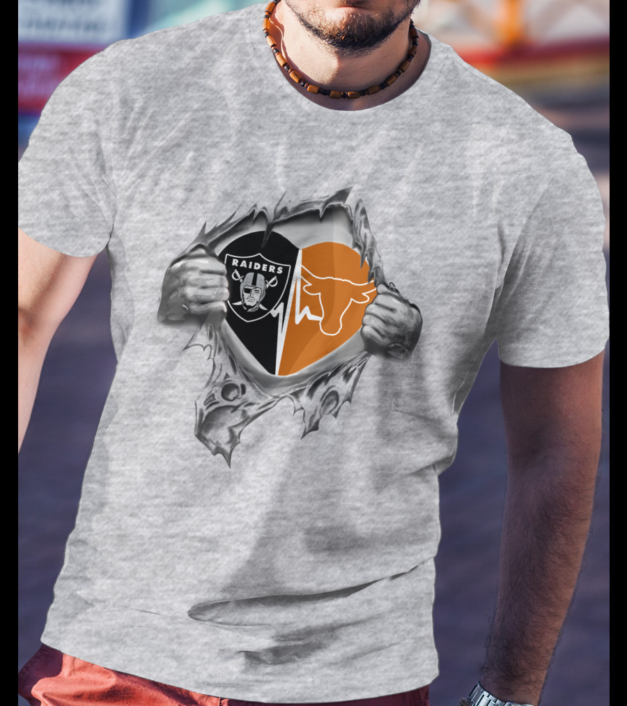 Raiders Longhorn Heartbeat Torn Reveal T-Shirt