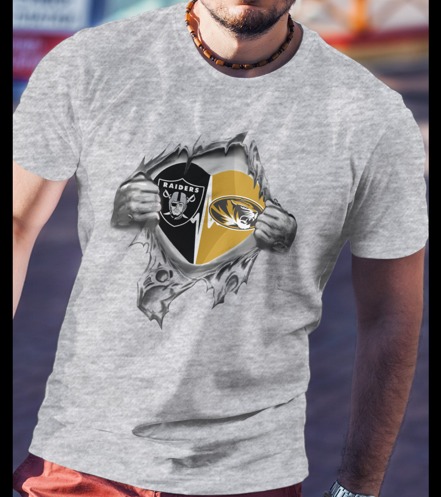 Raiders Missouri Tigers Heart Rip T-Shirt