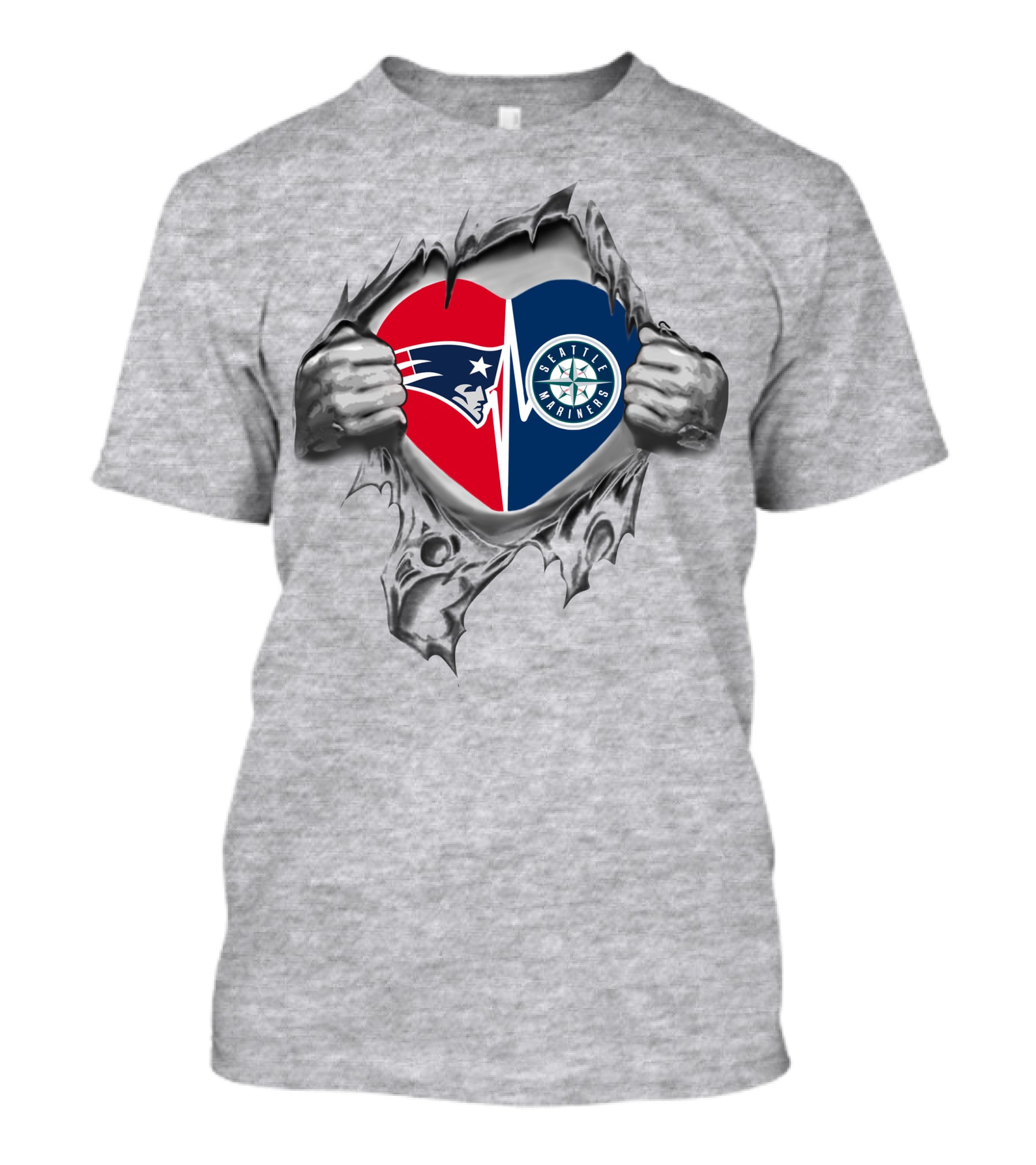 Patriots Mariners Heart Split Seattle Mariners And Patriots T-Shirt