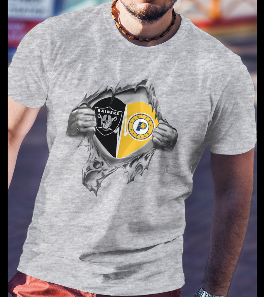 Raiders Pacers Heart Loyalty Split Logo Teared Effect T-Shirt