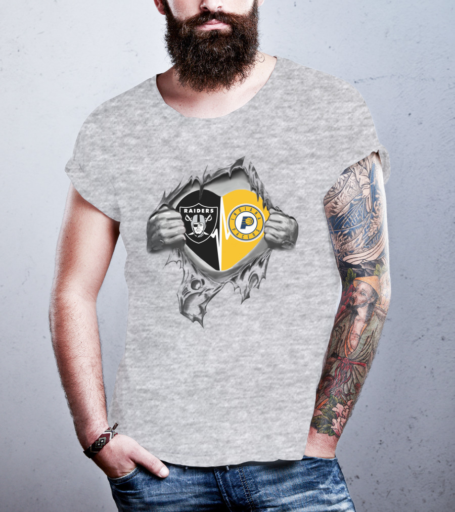 Raiders Pacers Heart Loyalty Split Logo Teared Effect T-Shirt
