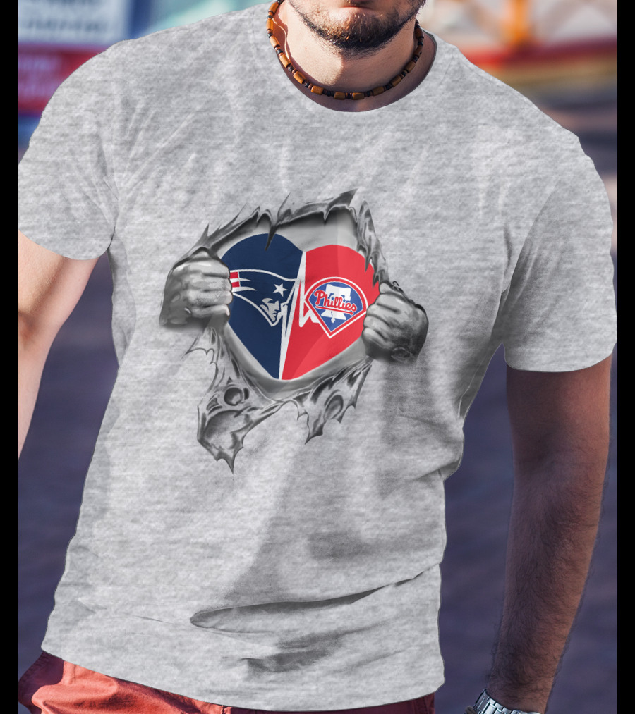 Patriots Phillies Heart Logo In Ripped Hands T-Shirt