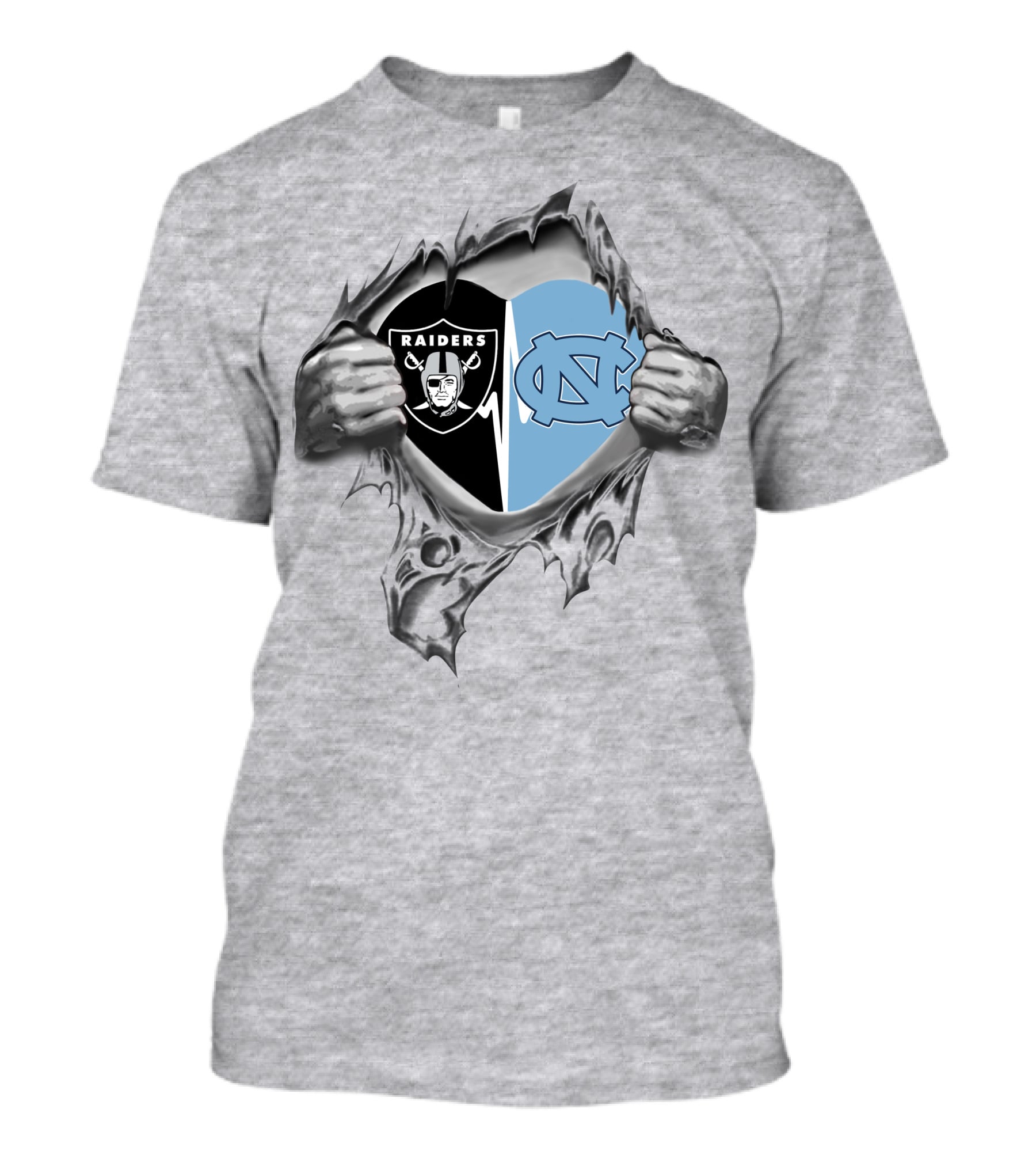 Raiders And Tar Heels Split Heart Emblem With Team Logos T-Shirt