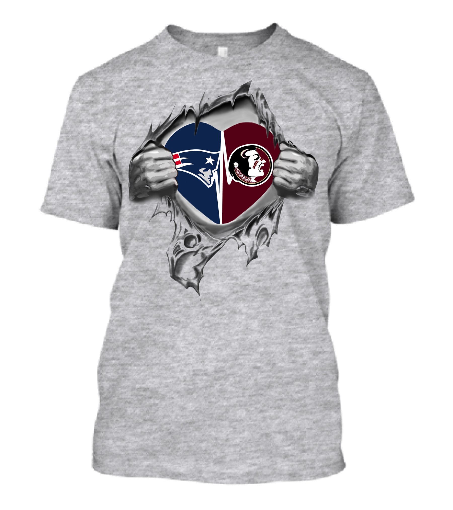 Patriots Seminoles Heart Torn Split Loyalty T-Shirt