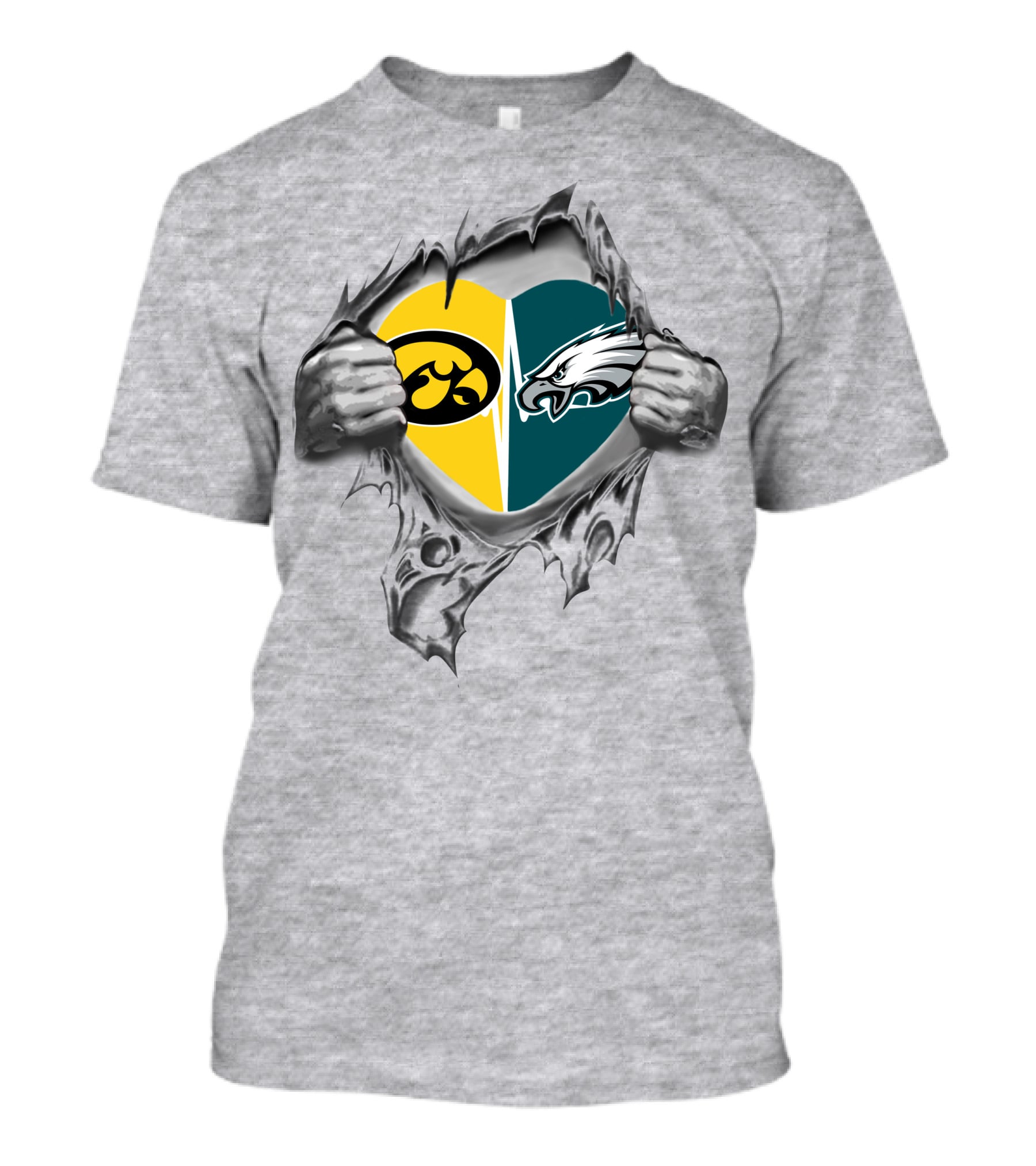Eagles Iowa Hawkeyes Heart Logo Fusion Silver Torn T-Shirt