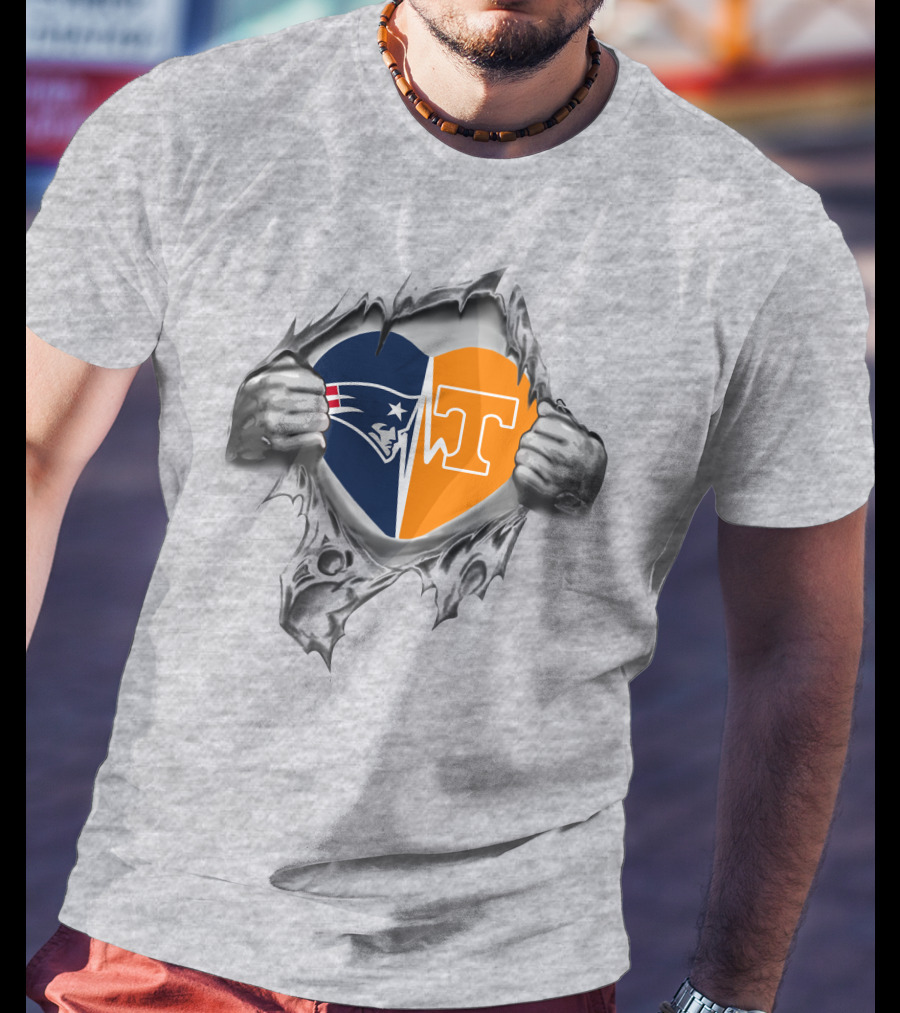 Patriots Tennessee Heart Split Logo Hands Tear Gray Background T-Shirt