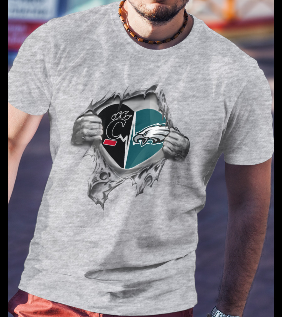 Eagles Bearcats Heartbeat Symbol With Teams United In Love T-Shirt