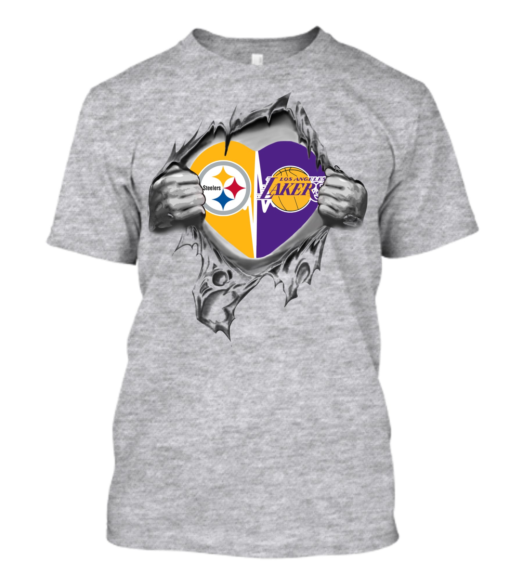 Pittsburgh Steelers Los Angeles Lakers Heart Logo Fusion T-Shirt