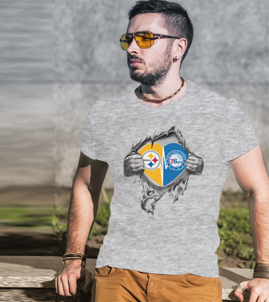 Steelers Philadelphia 76ers Heartbeat Fan Passion T-Shirt