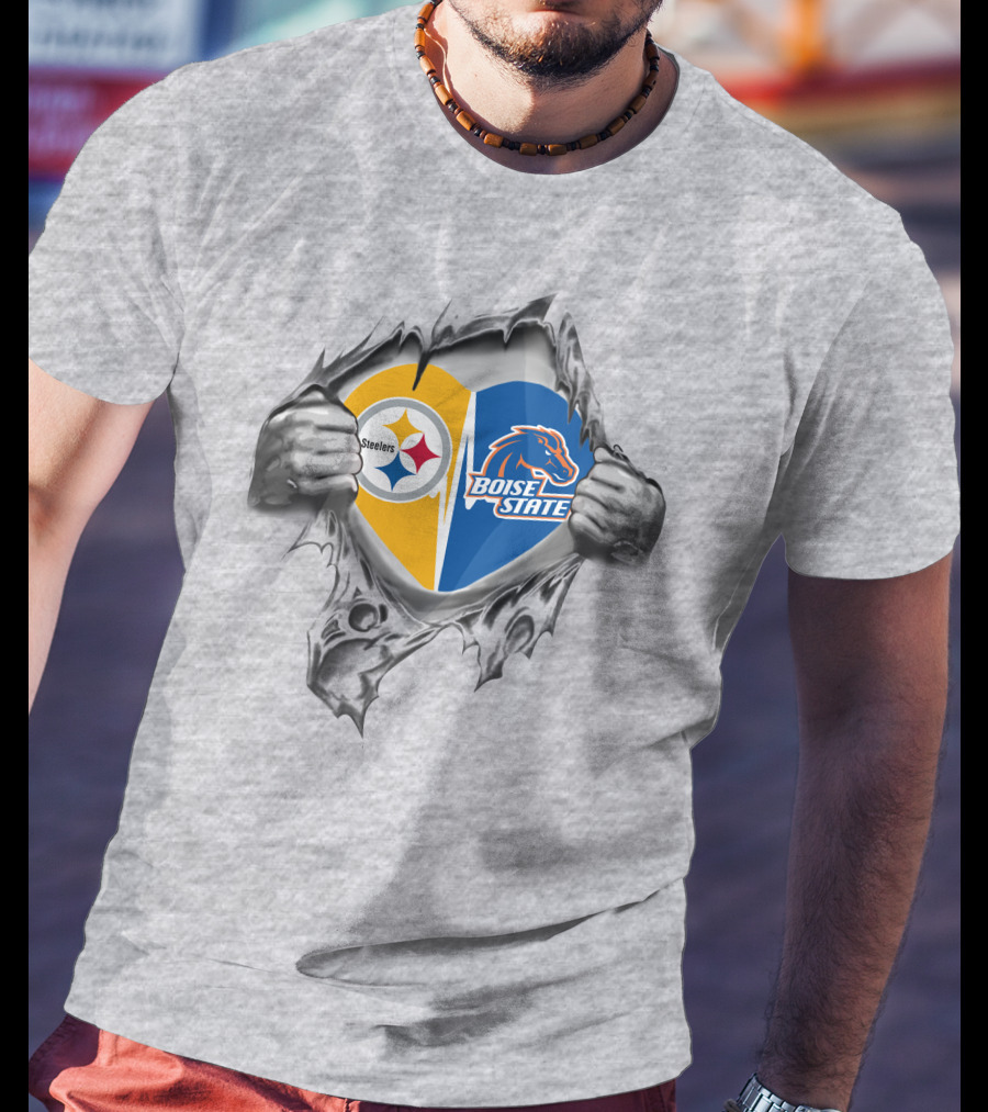 Steelers Boise State Broncos Heart Rip T-Shirt