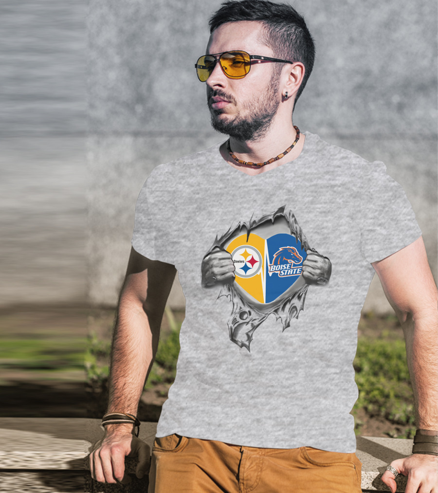 Steelers Boise State Broncos Heart Rip T-Shirt