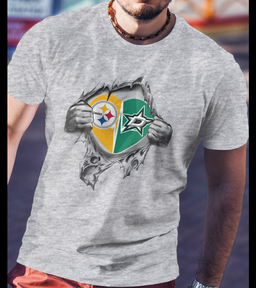 Steelers Dallas Stars Heart Symbol Logo Fusion T-Shirt