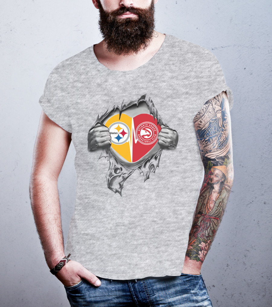Steelers Atlanta Hawks Heart Nfl Nba Passion Fans T-Shirt