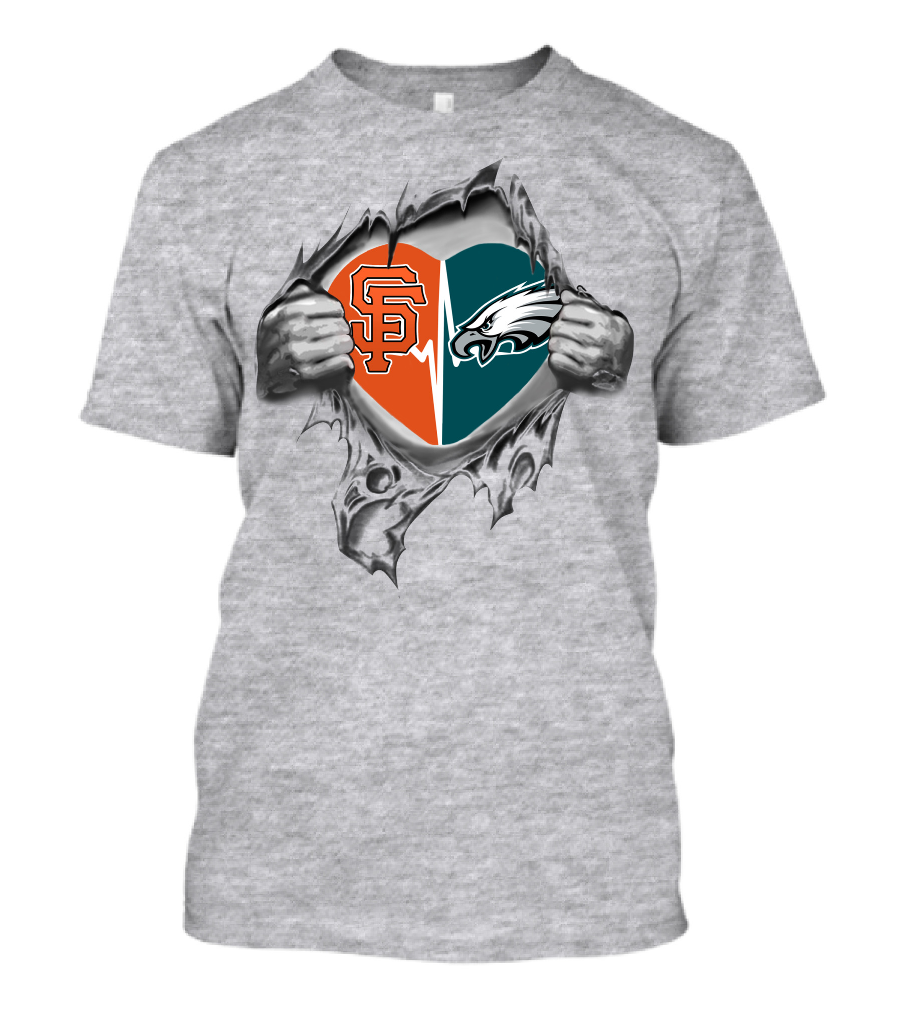 Eagles Giants Heart Logos Torn Fabric Teared Hands T-Shirt