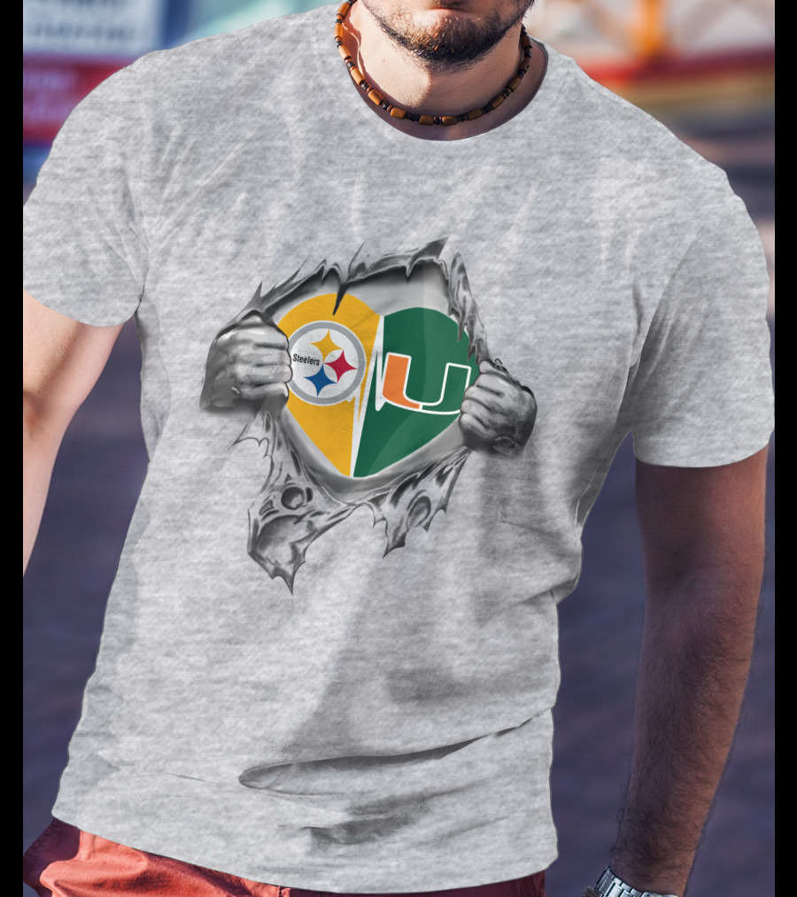 Steelers Hurricanes Heartbeat Fusion Logo Burst T-Shirt