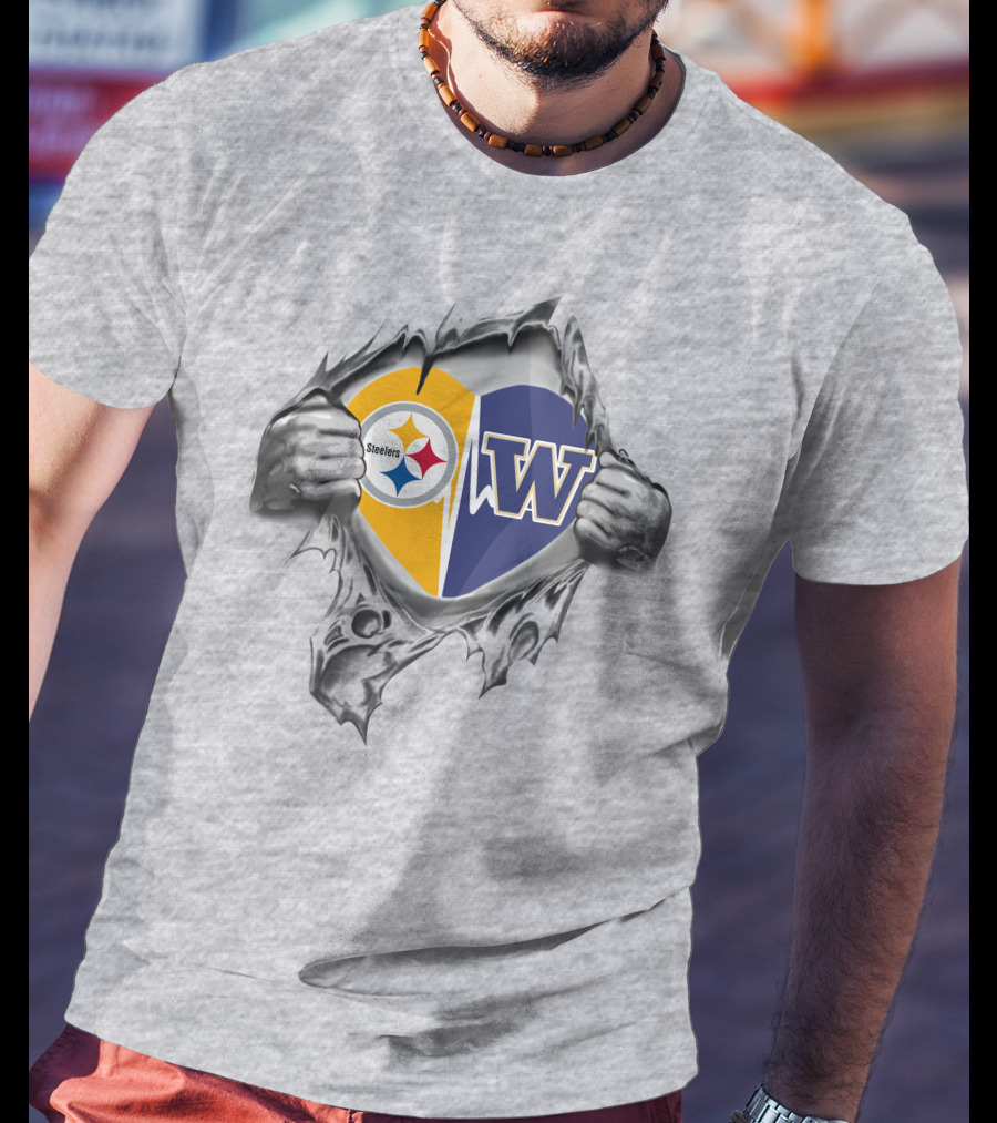Steelers Huskies Heart Symbol Dual Logo Steelers W Huskies T-Shirt