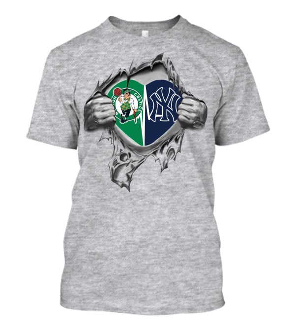 Celtics Yankees Heart Celtics Logo Yankees Emblem T-Shirt