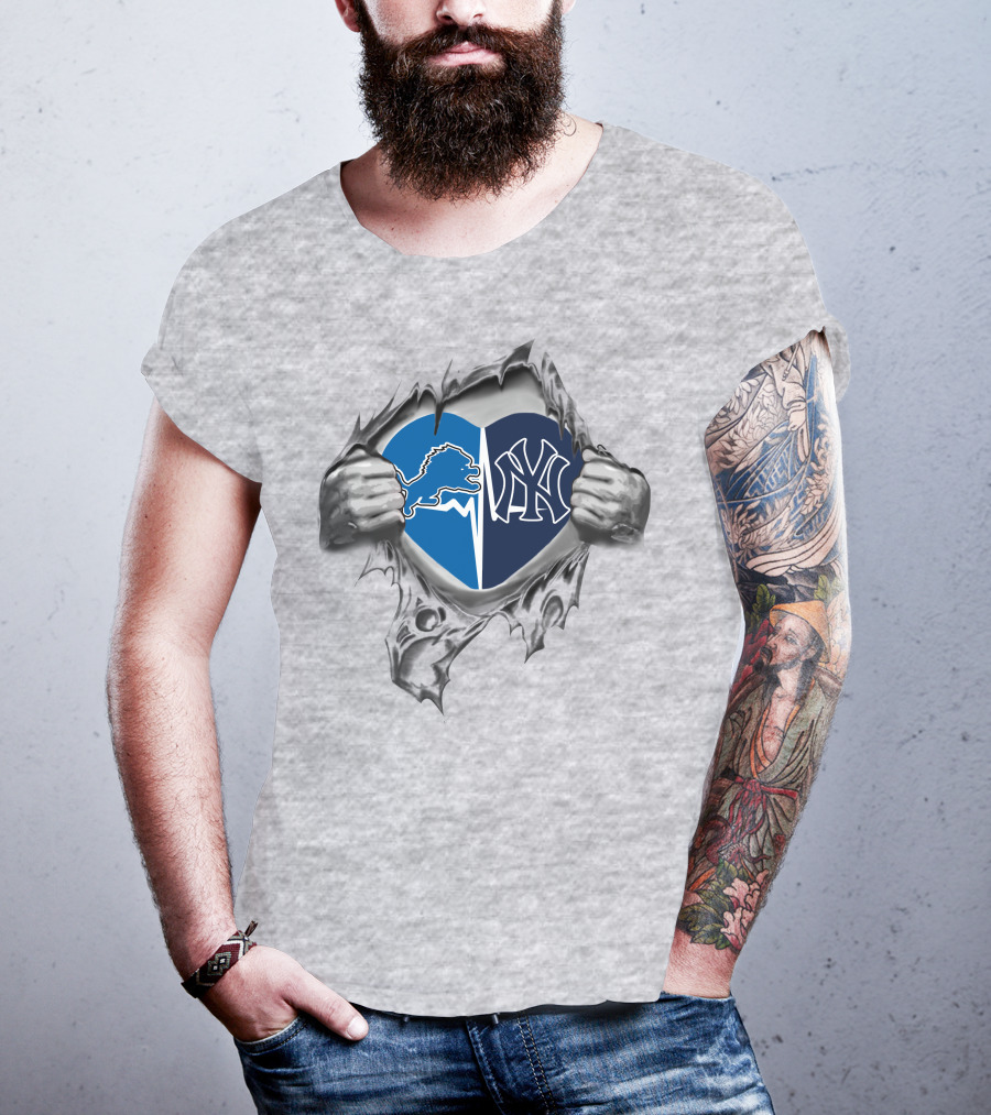 Lions Yankees Heart Detroit New York Fans T-Shirt