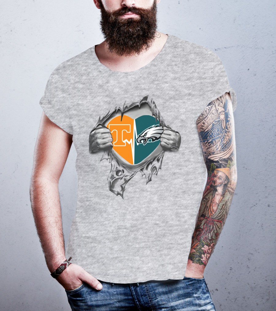 Tennessee Volunteers Philadelphia Eagles Heart Emblem T-Shirt