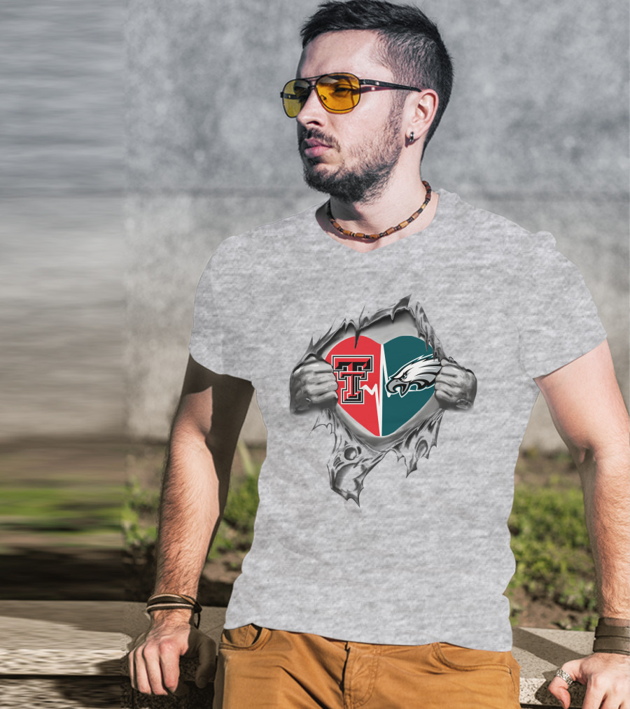 Eagles Texas Tech Heart Rip LOGO T-Shirt