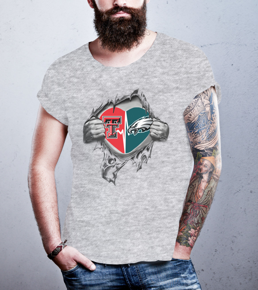 Eagles Texas Tech Heart Rip LOGO T-Shirt