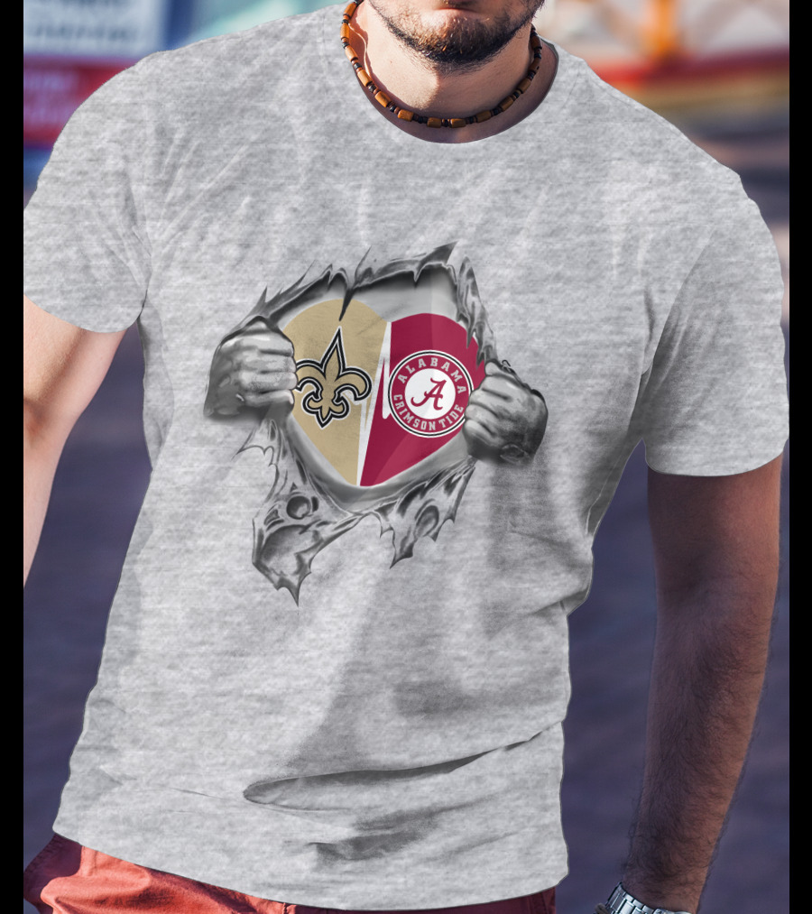 Saints Alabama Crimson Tide Heart T-Shirt