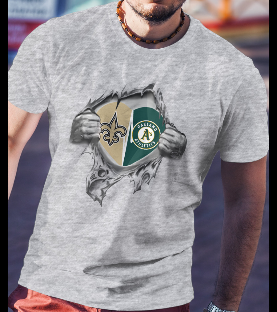 Saints Athletics Heart New Orleans Oakland A's Fan Duo T-Shirt