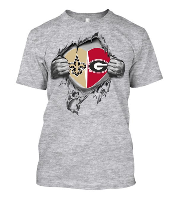 Saints Bulldogs Heart Torn Open Fleur-de-Lis Georgia T-Shirt