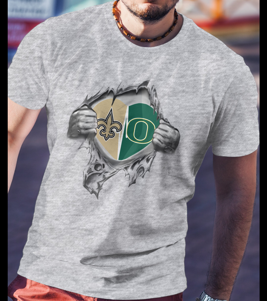 Saints Ducks Heart Torn Open With Team Logos T-Shirt