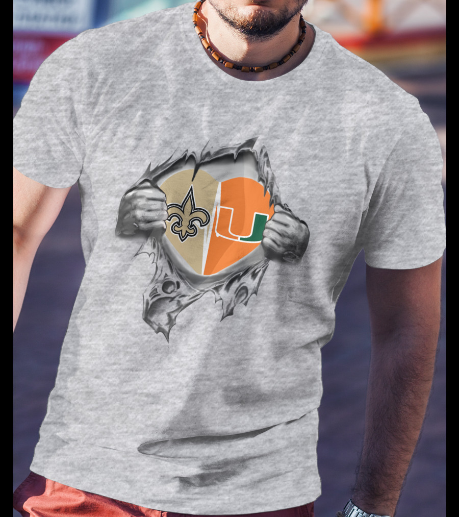 Saints Hurricanes Heart Ripped Reveal T-Shirt